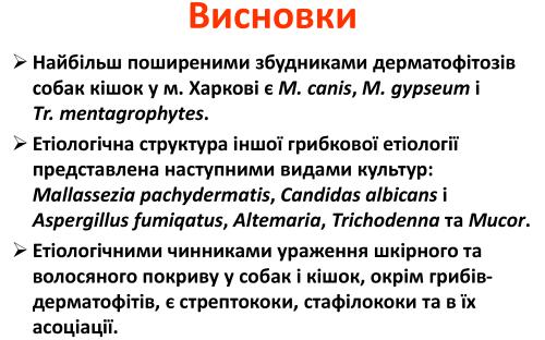 Распространение и видовой состав возбудителей дерматомикозов мелких домашних животных в. Харькове
