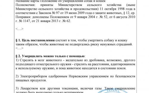Положение об умерщвлении собак и кошек